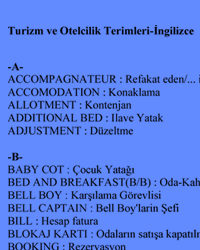 Turizm ve Otelcilik Terimleri-Ingılızce